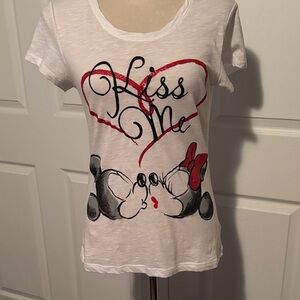 Disney White Tee with Kiss Me and Minnie and Mickey Design